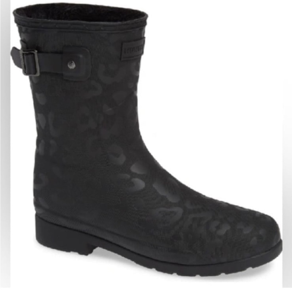 HUNTER Original Insulated Refined Black Cheetah Print SHORT Boots